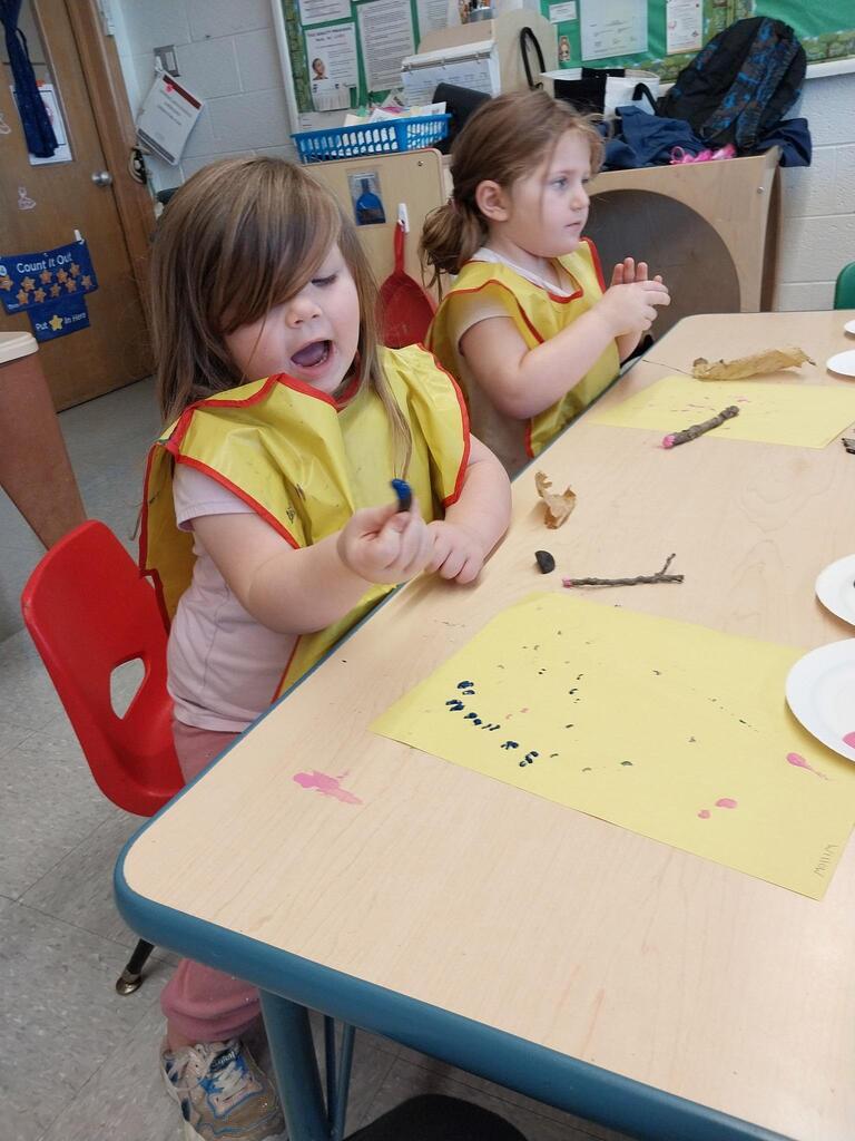 students painting