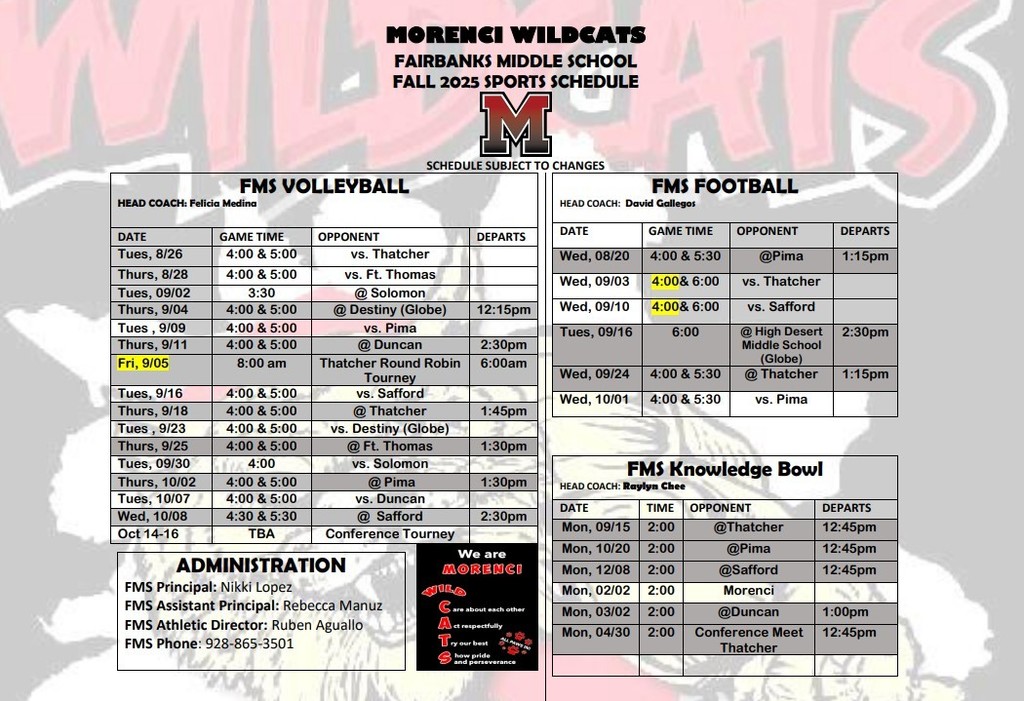 Revised FMS Fall Sports Schedules
