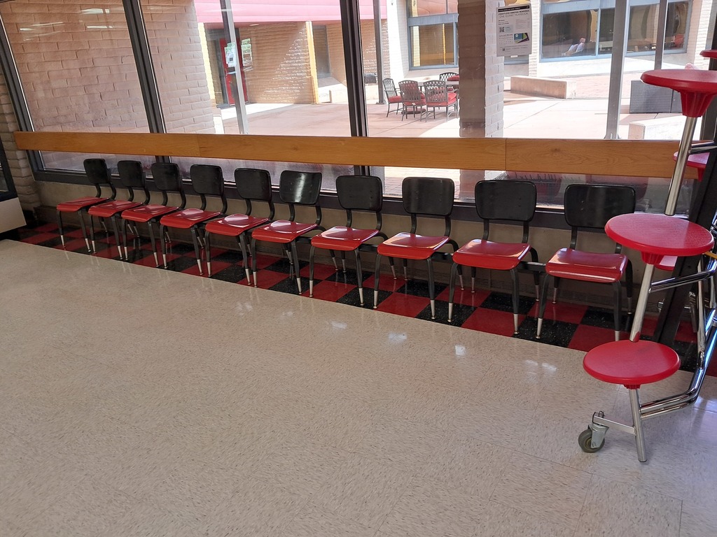 Desks repurposed by MHS Wildcat Welders into benches where students can sit and wait to see office personnel.