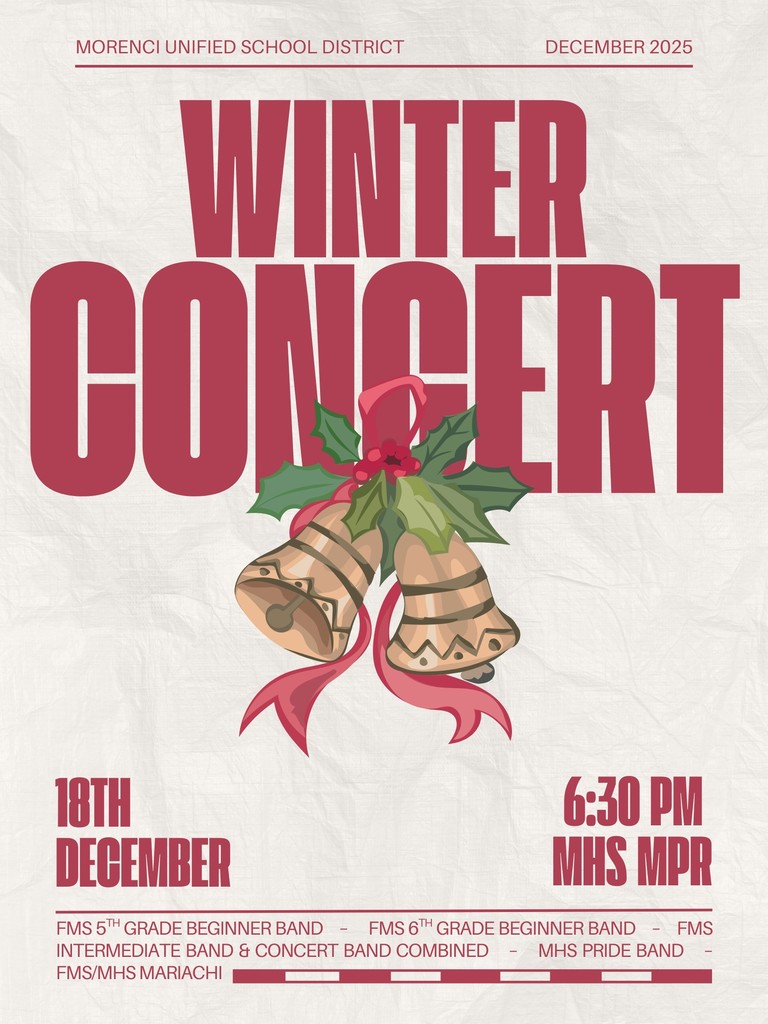 Flyer for Winter 2025 MUSD Bands Concert