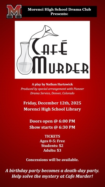 Flyer for Fall 2025 MHS Drama Club production: "Cafe Murder."