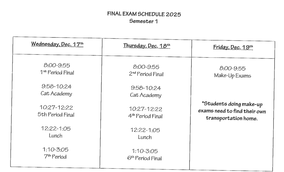 MHS Final Exam Schedule