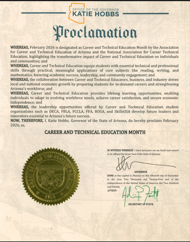 CTE Month Proclamation by Arizona Governor, Katie Hobbs