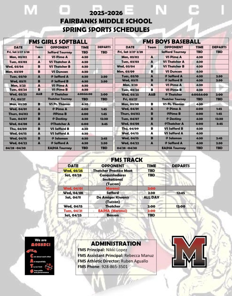 FMS Spring Sports Schedules