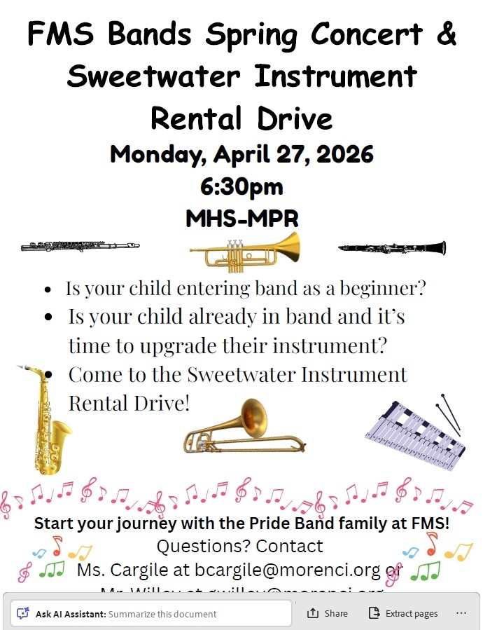 Information Flyer for FMS Bands Spring Concert