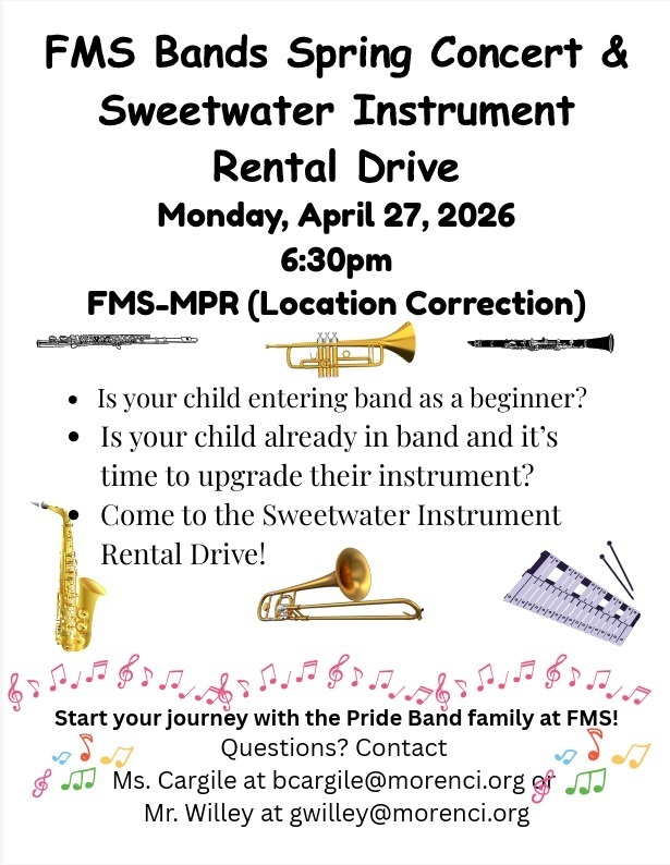 Flyer for 2026 FMS Spring Bands Concert