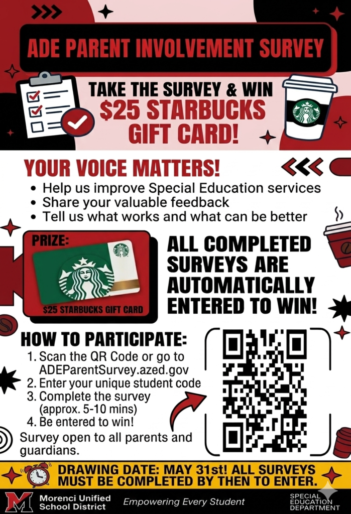 ADE Parent Involvement Survey - Take the survey and win $25 Starbucks Gift Card!
