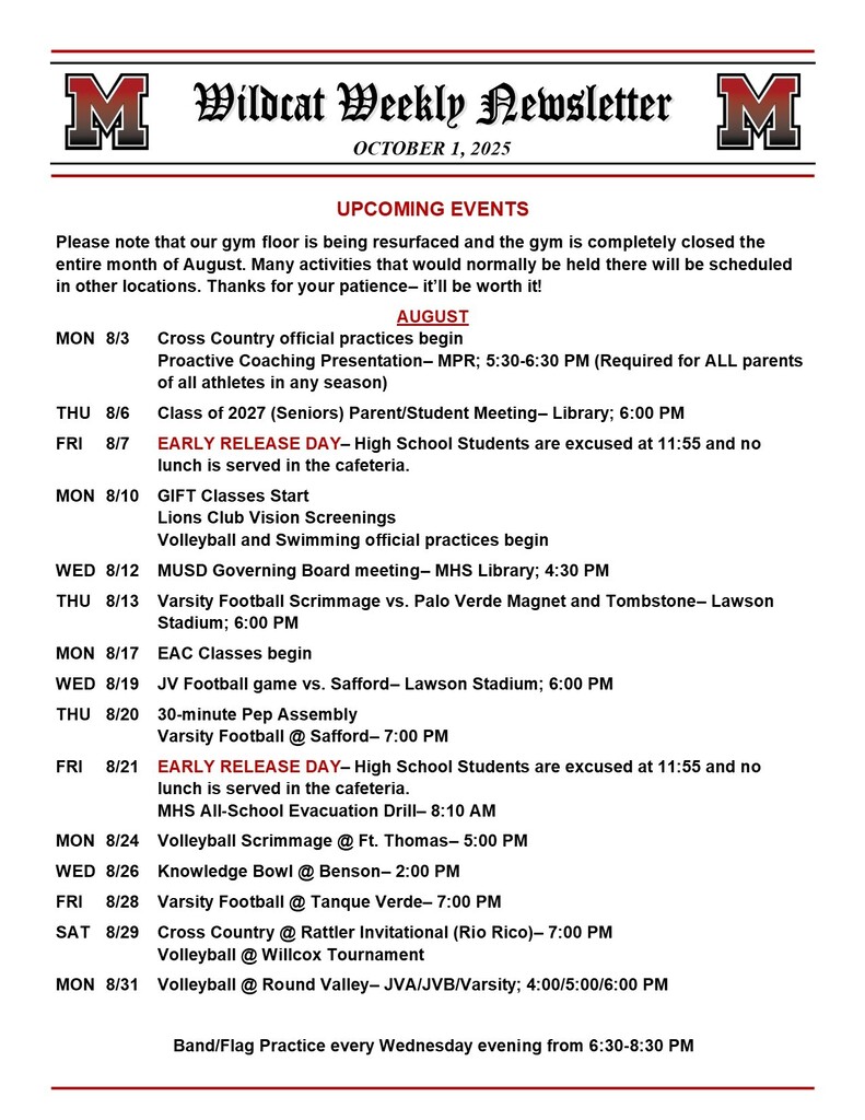 August 1, 2026 MHS Wildcat Weekly newsletter page 2