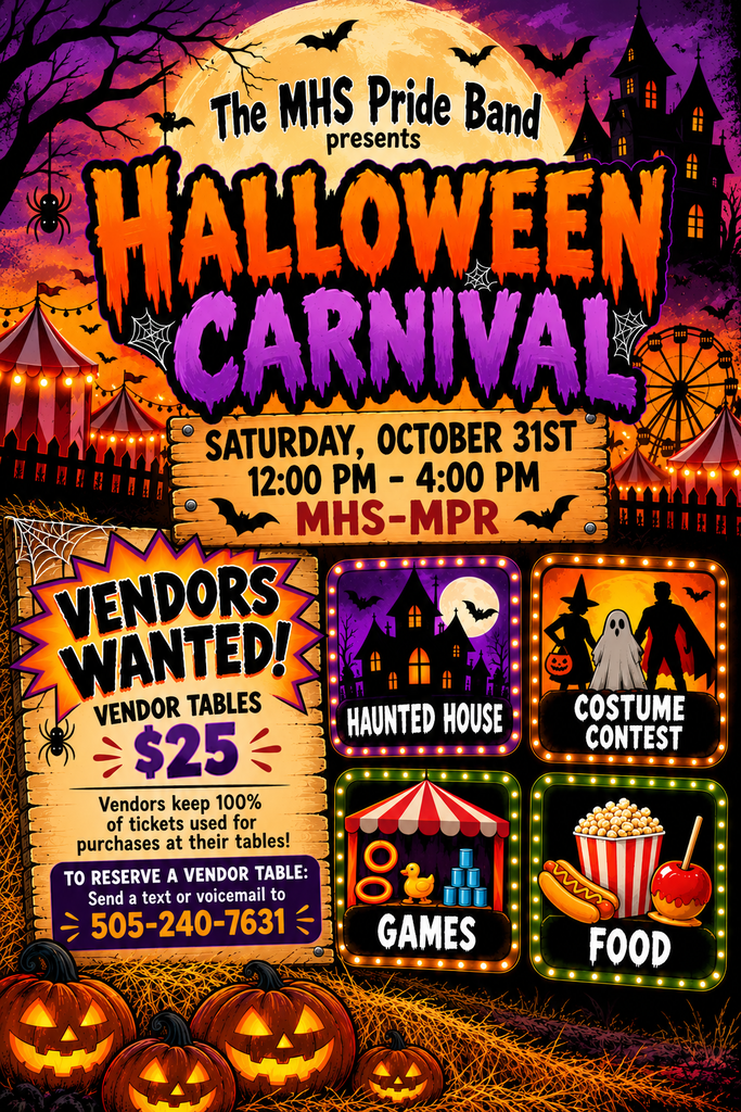 Flyer for MHS Pride Band Halloween Carnival, 10/31/26