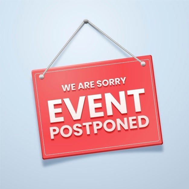hanging sign saying event postponed