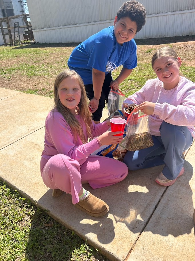 students diving the dog food into packets