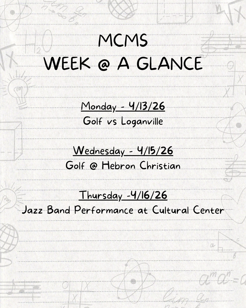 MCMS Weekly Schedule for April 13th - April 17th.