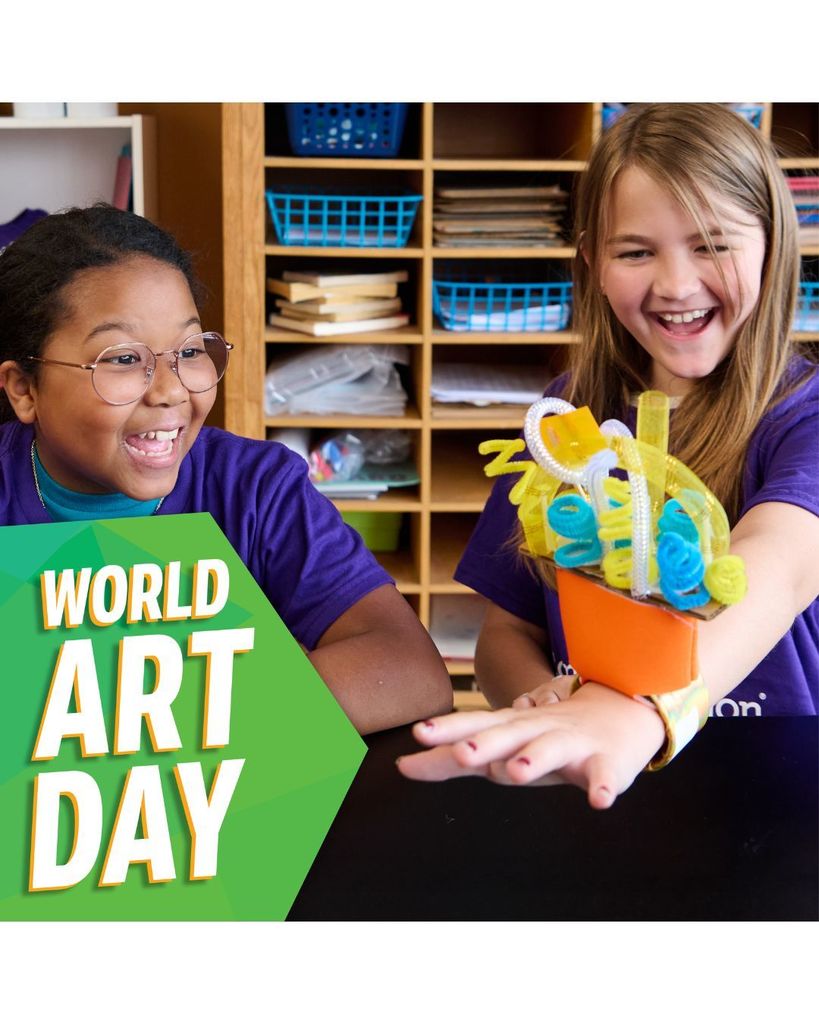 two students creating a bracelet at camp invention