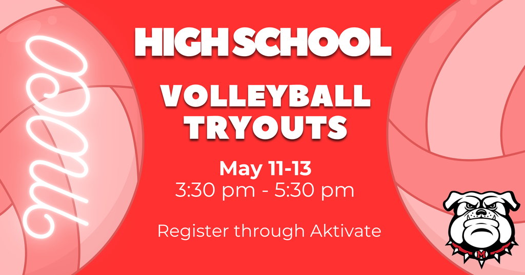 High School volleyball tryouts will be May 11-13 from 3:30-5:30.  Register through Aktivate.