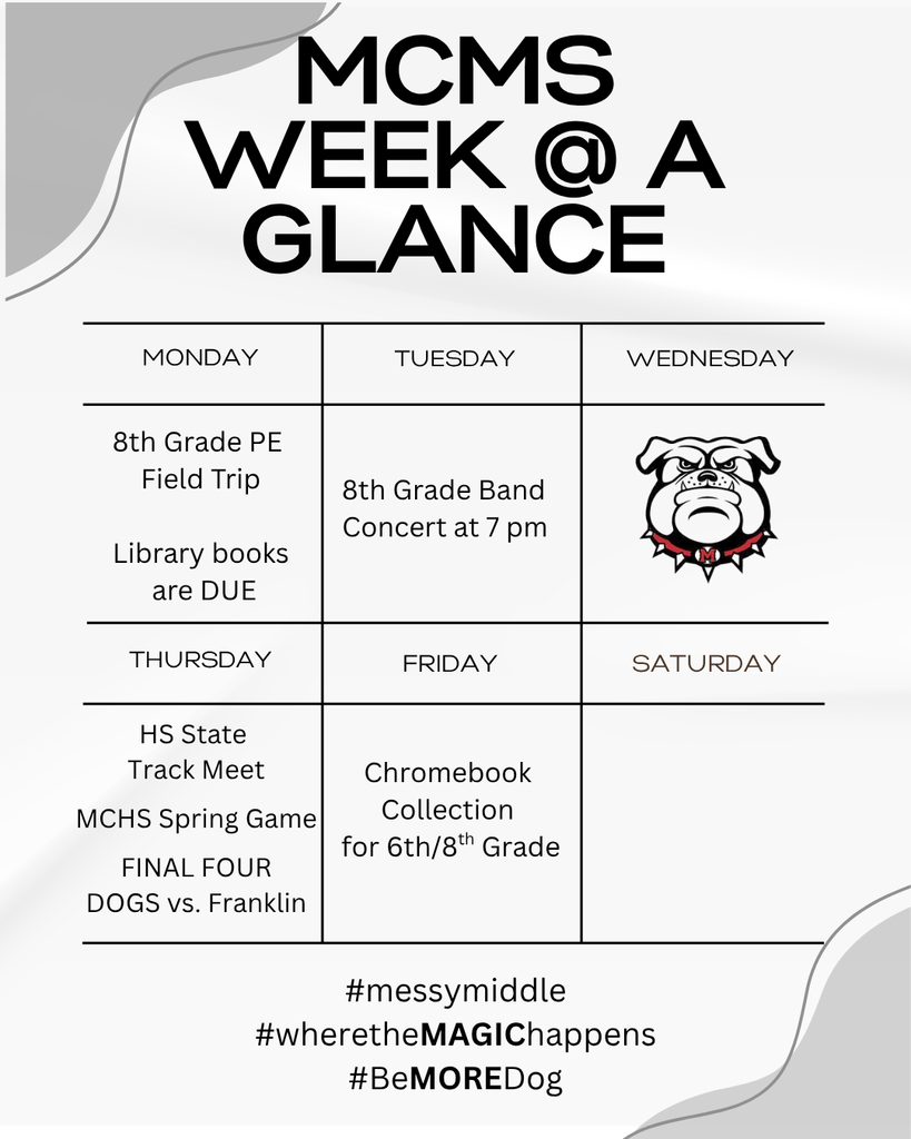 Weekly Schedule for 5/11