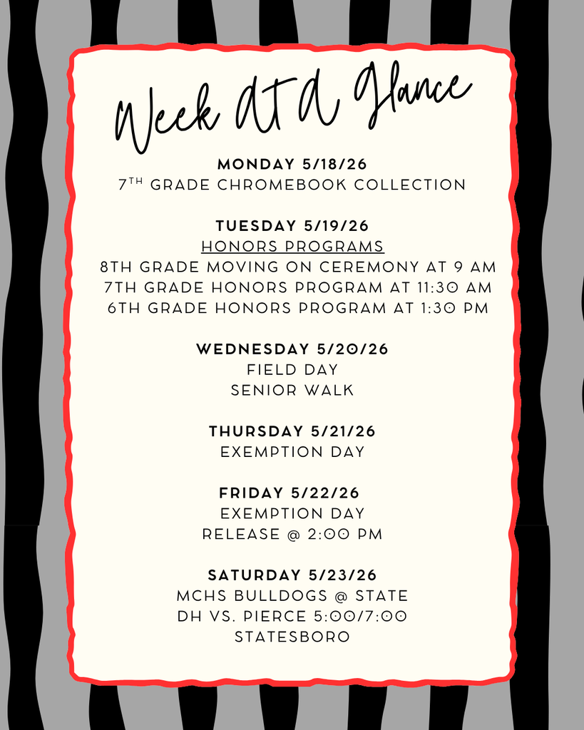 Last week of school week at a glance.