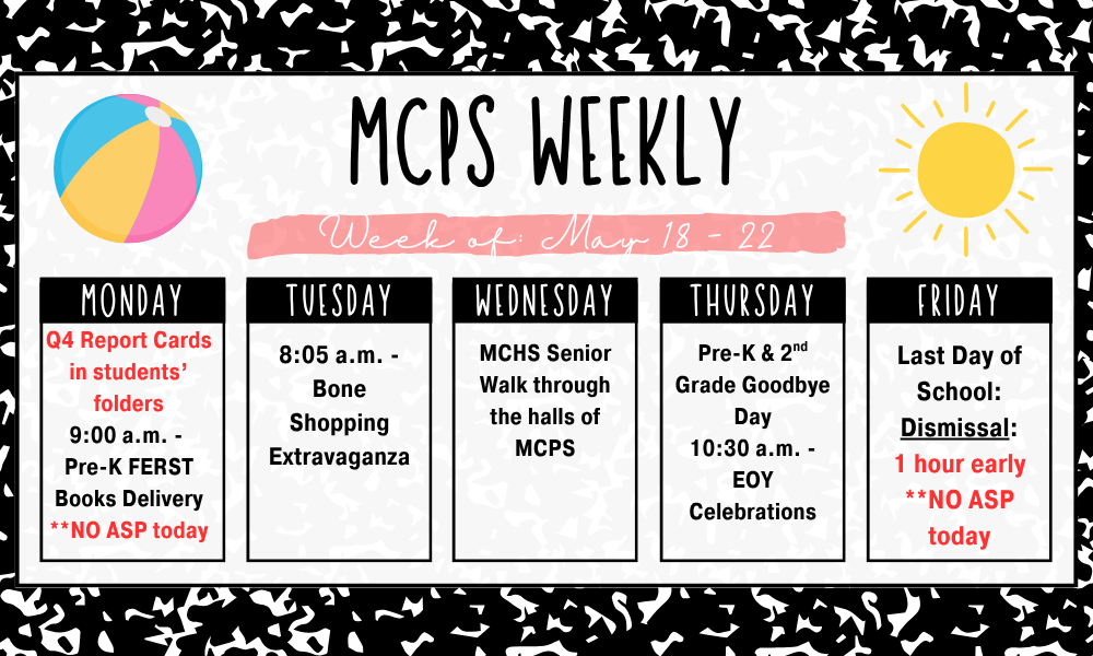 information for the last week of school