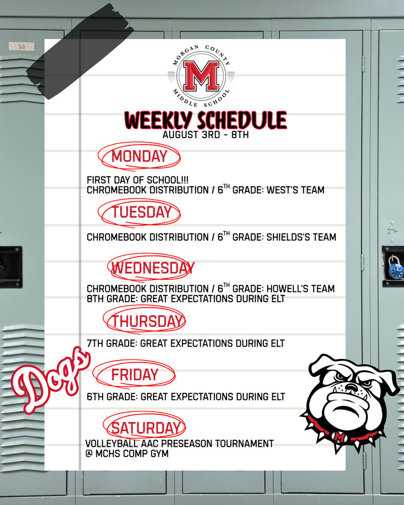 Weekly Schedule 8/3/26 - 8/8/26