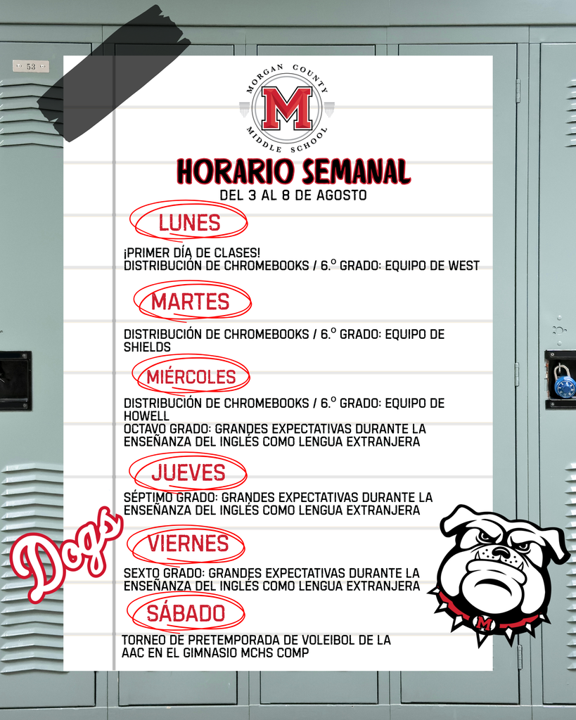 Weekly Schedule 8/3/26 - 8/8/26