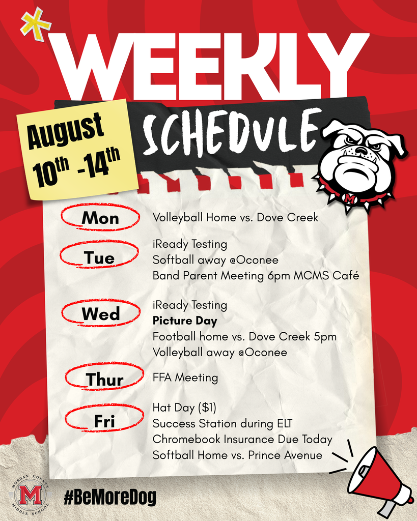 August 10th - 14th Weekly Schedule