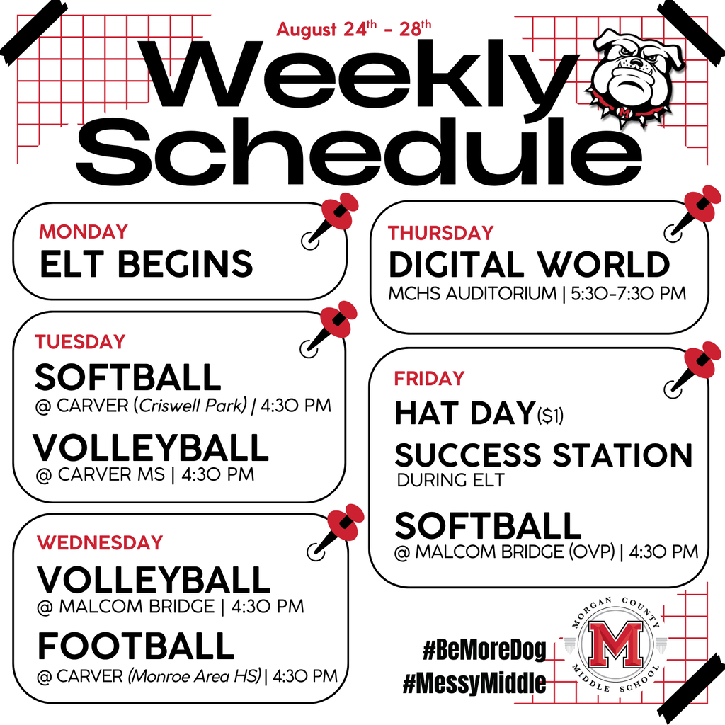 Weekly Schedule August 24th-28th