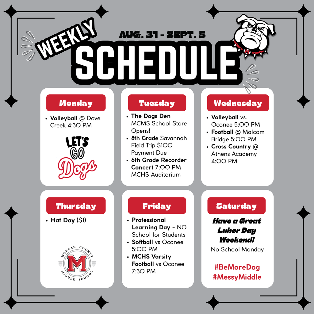Weekly Schedule August 31 - September 5
