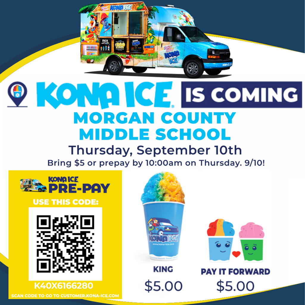 Kona Ice is coming Thursday, Sept. 10th