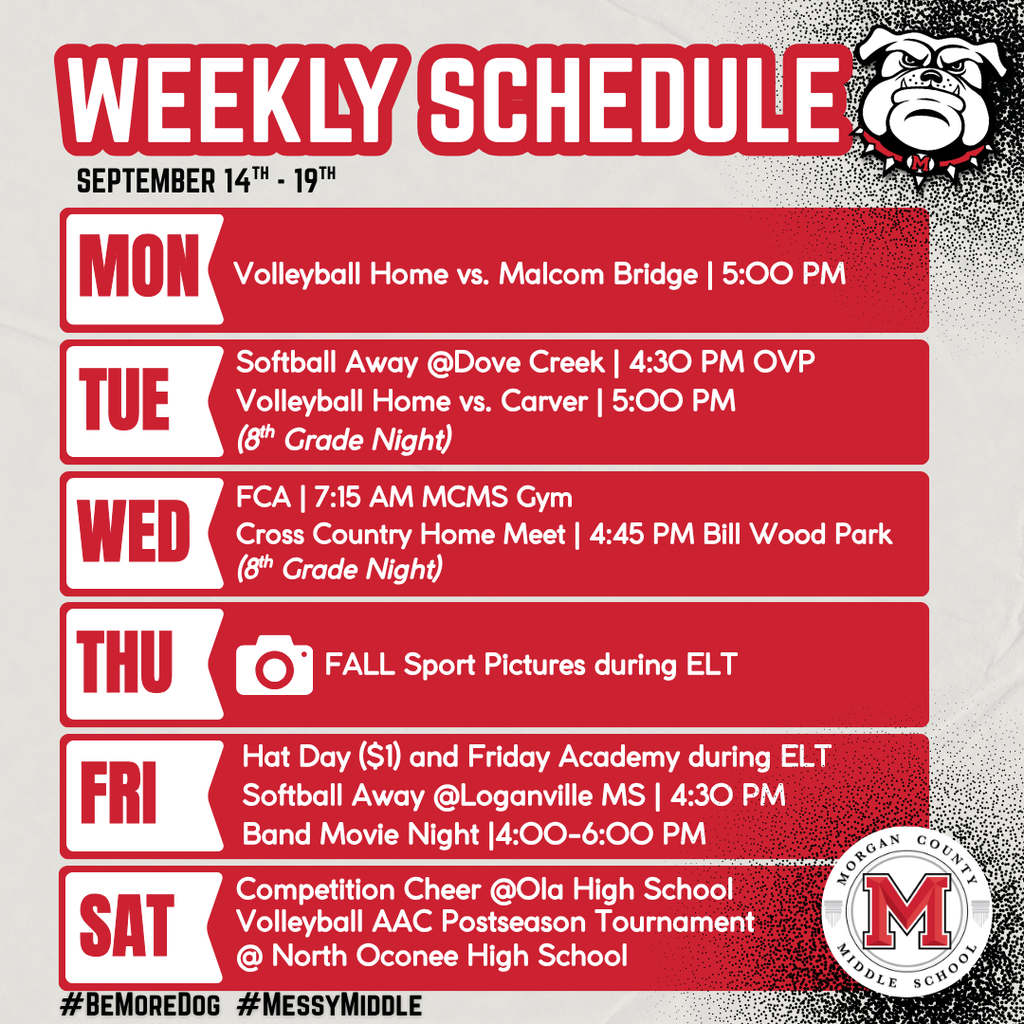 Weekly Schedule September 14-19