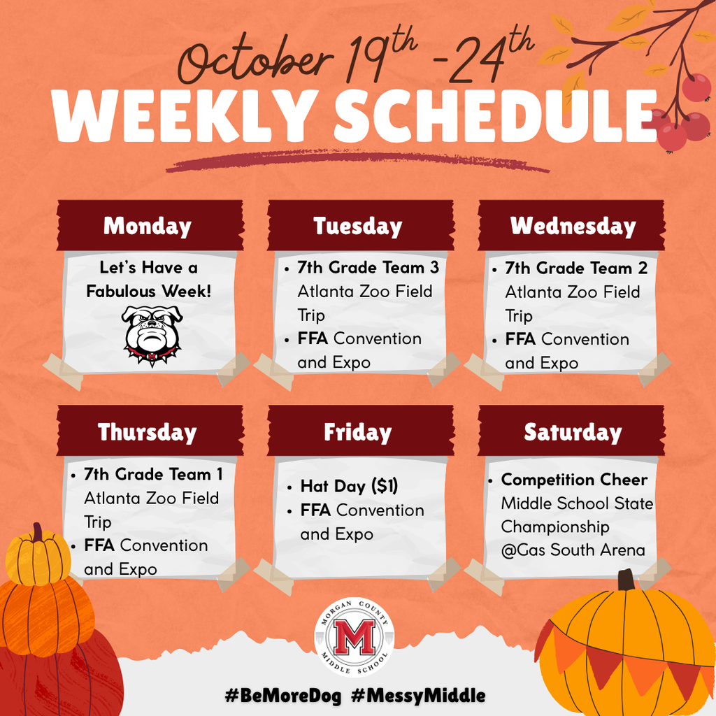 Weekly Schedule October 19-24