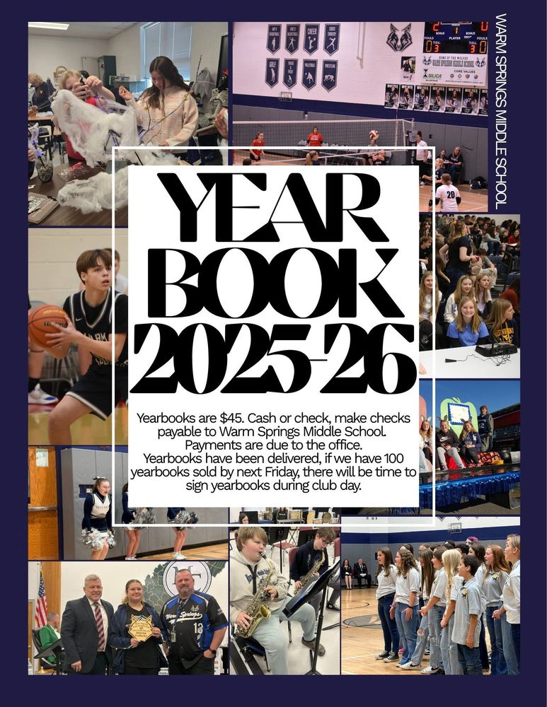 Warm Springs MS yearbook flyer with student photos, $45 details