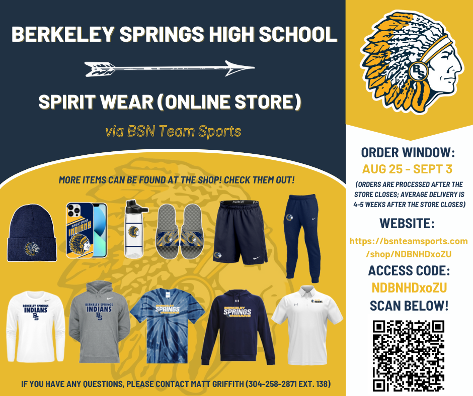 IT IS TIME TO SHOP (now with tie-dye and camo)! The BSHS Spirit Wear Store (ONLINE) is open from August 25 to September 3 (https://bsnteamsports.com/shop/NDBNHDxoZU). 