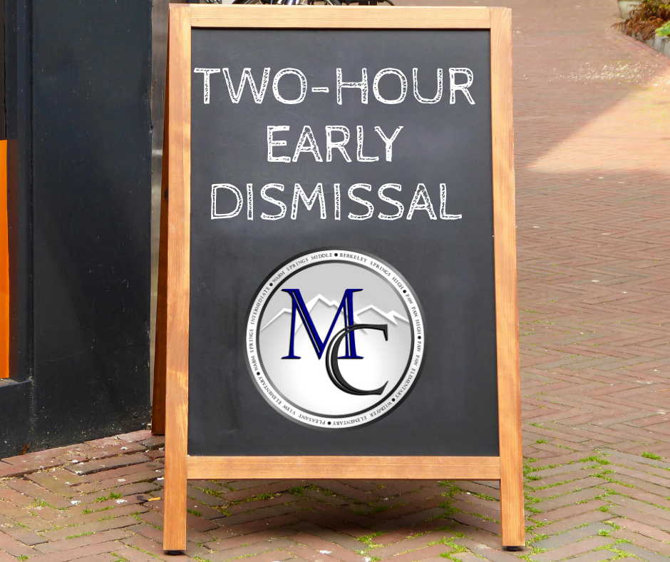 Two-hour early dismissal on a chalkboard