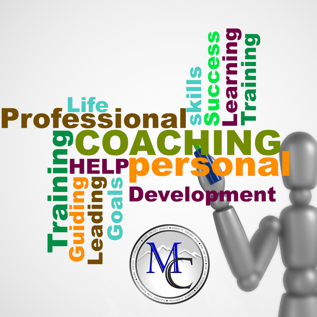 Figure holding marker near words about coaching, training, and learning.