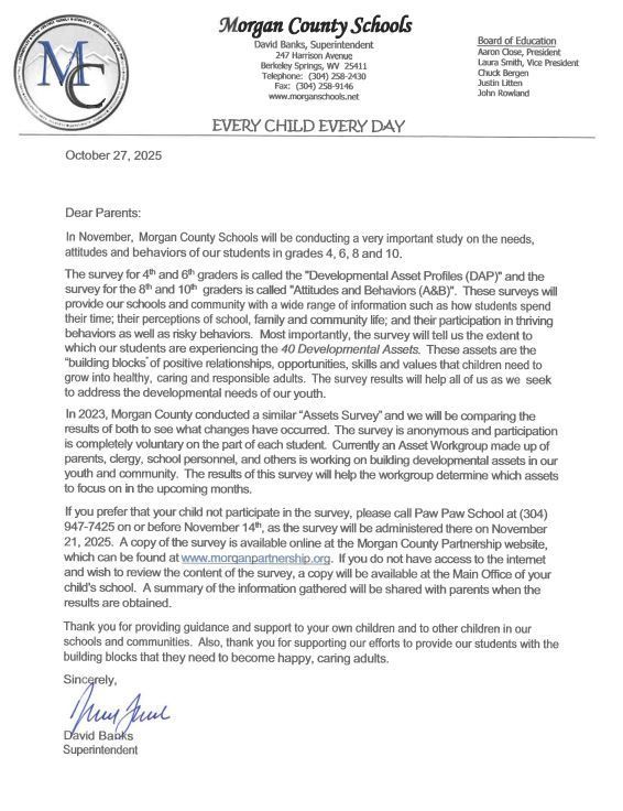 Parent Notification of Developmental Assest Survey