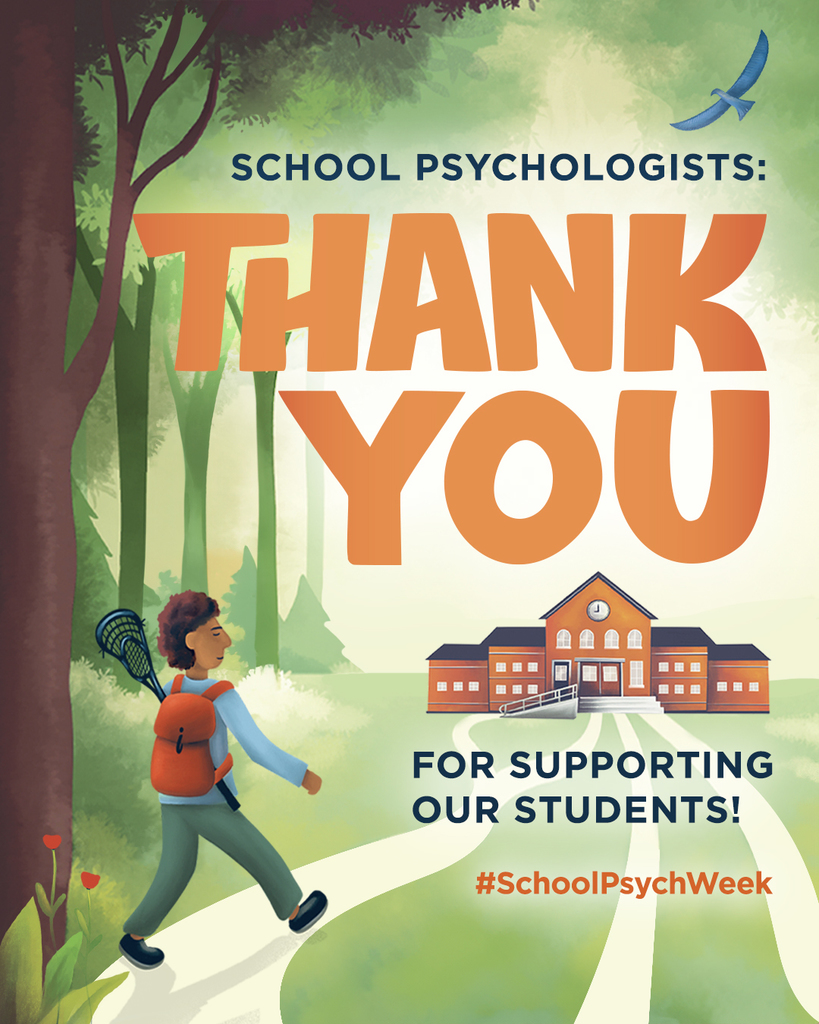 Student walking toward a school with text thanking school psychologists.
