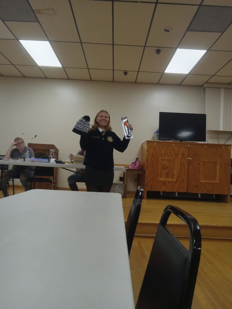 FFA member Mykenzie Stotler showing auction items. 
