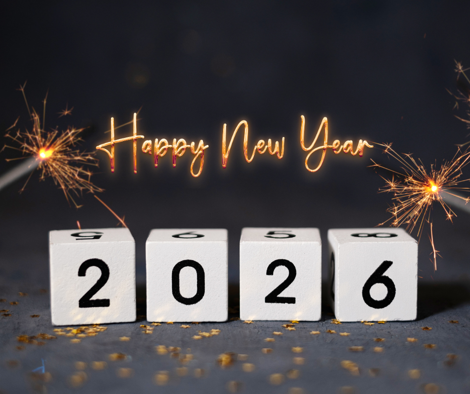 Blocks showing “2026” with sparklers and glowing text that says “Happy New Year.”