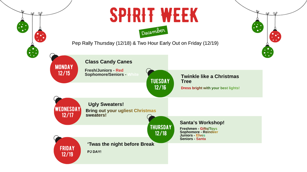 BSHS Winter Spirit Week! Get those outfits ready to usher in winter break!