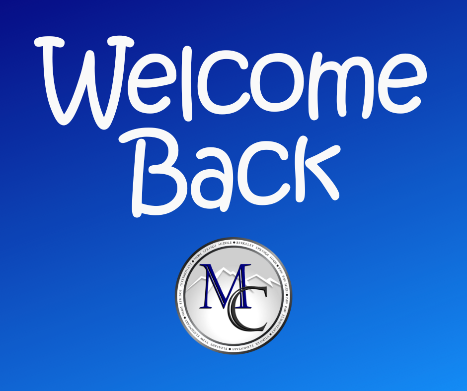 Welcome Back text on blue background with Morgan County Schools logo