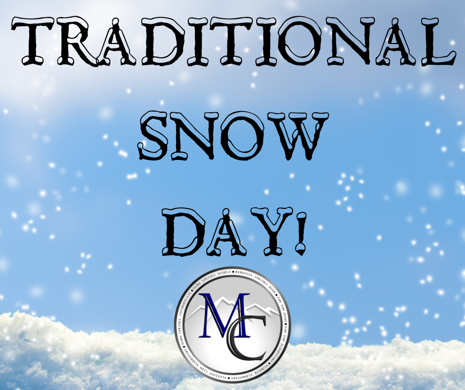 Blue snowy graphic with “Traditional Snow Day!” text and the MCS logo.