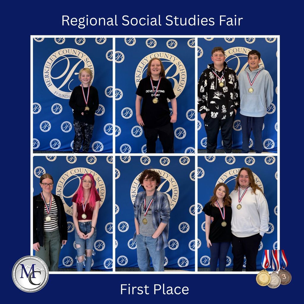 MCS first place students at Regional Social Studies Fair.