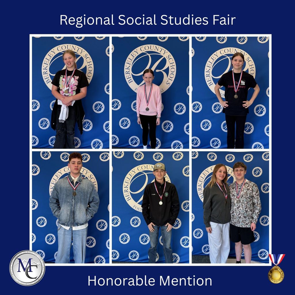 MCS honorable mention students at Regional Social Studies Fair.