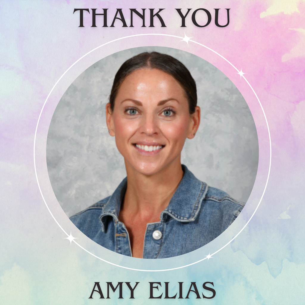 Portrait of Amy Elias with “Thank You” text above her image