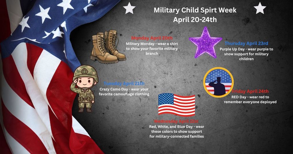 Military Child Spirit Week: dress-up days April 20–24 schedule