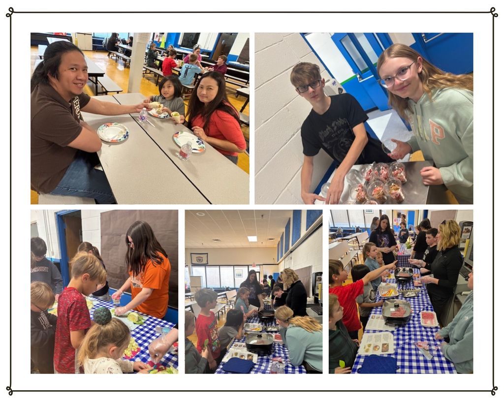 Students from Morgan County Schools are cooking tacos together while their parents make a cherry pretzel parfait. 