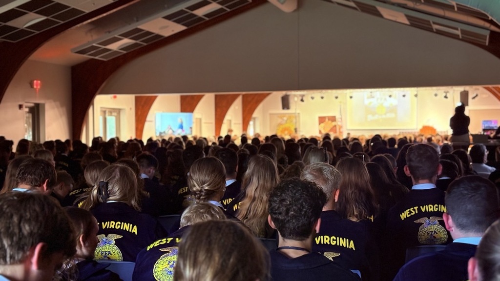 Students at a general session in the assembly hall. 
