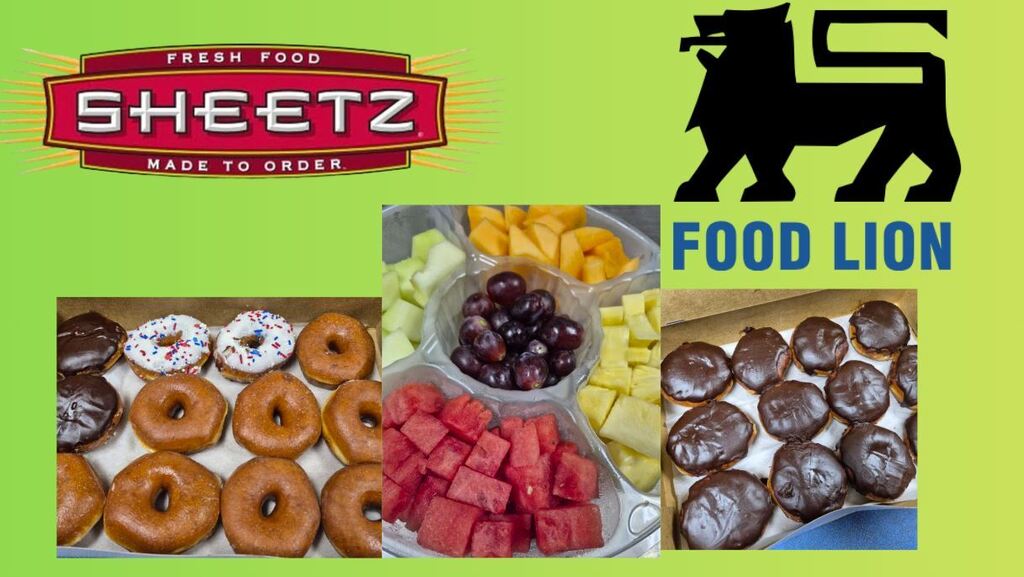 Sheetz and Food Lion donations of donuts and fresh fruit.