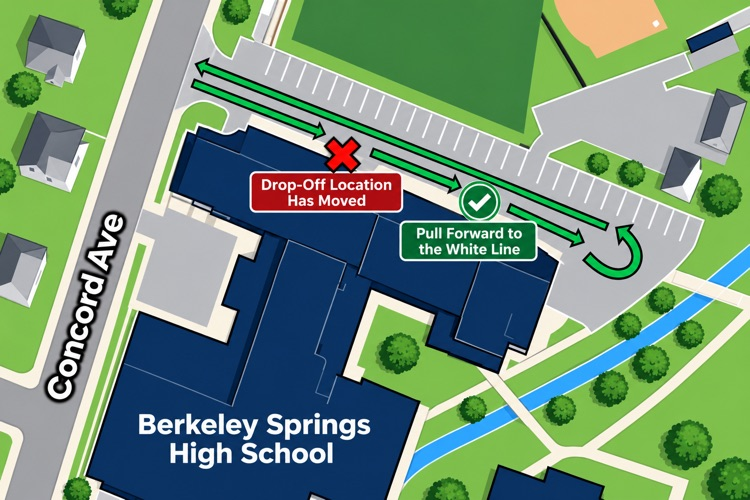 Drop off and pick up location on new parking lot - north end.