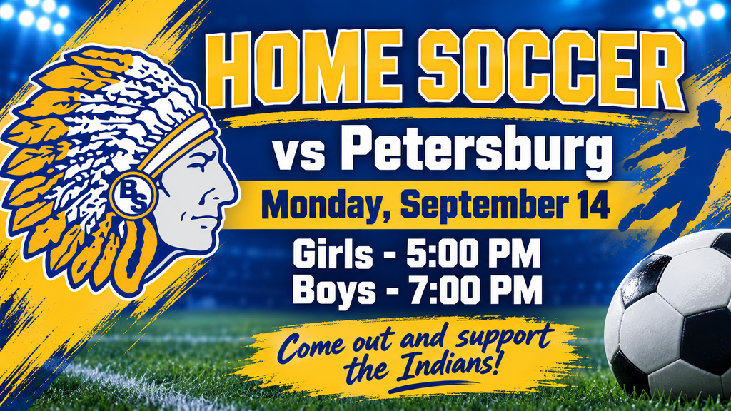 Home soccer games on Monday, September 14 against Petersburg. 