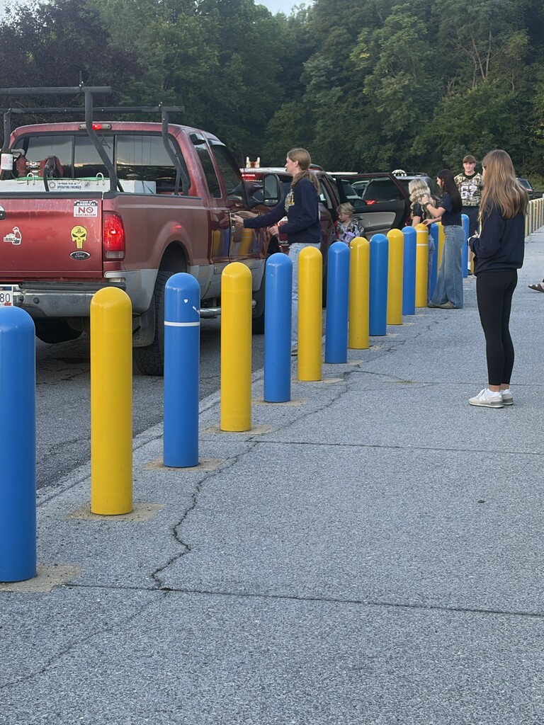These are pictures of high school students opening car doors and greeting students.